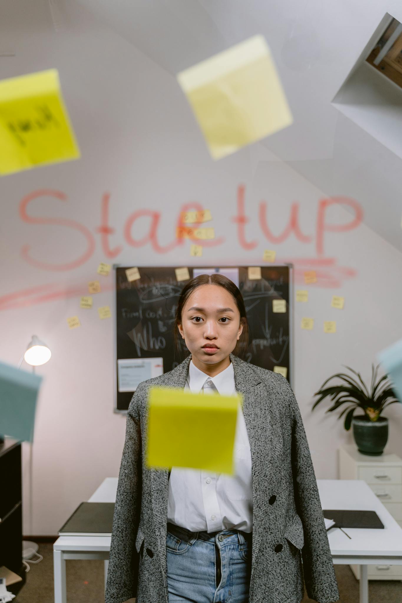 Confident businesswoman leads a creative startup session.